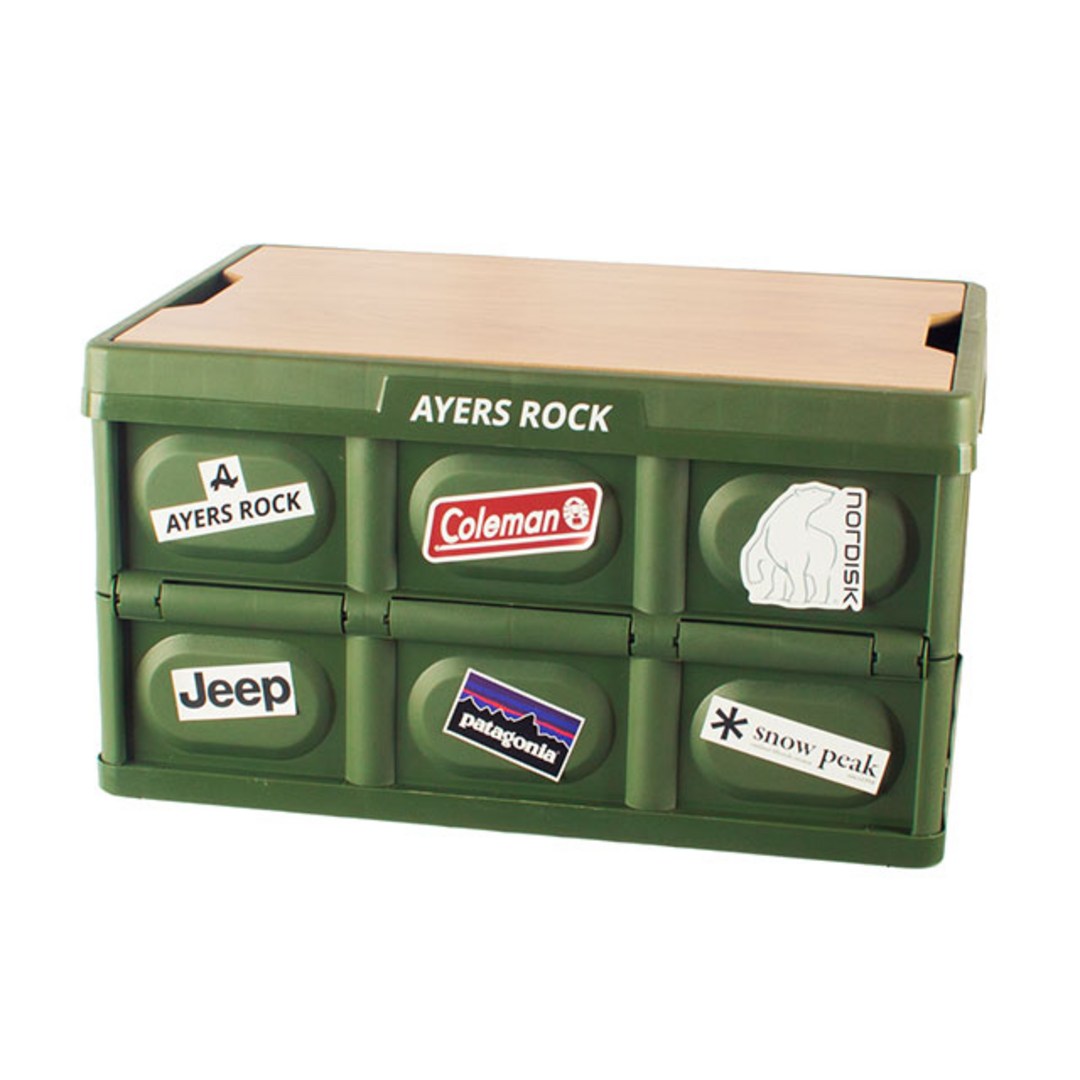 에어즈락 캠핑 폴딩박스 일반형, 박스 올리브그린 + 상판 우드