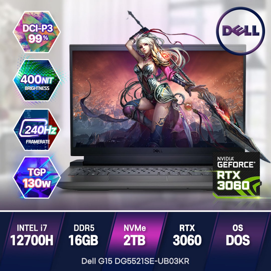 Dell 2022 G15 DG5521SE UB03KR 게이밍노트북 코어i7-12700H RTX3060 고성능노트북, DELL G15 DG5521SE-UB03KR, Free DOS, 16GB, 2TB, 코어i7, 옵시디언 블랙