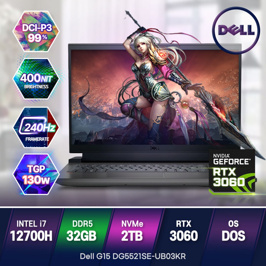 Dell 2022 G15 DG5521SE UB03KR 게이밍노트북 코어i7-12700H RTX3060 고성능노트북, DELL G15 DG5521SE-UB03KR, Free DOS, 32GB, 2TB, 코어i7, 옵시디언 블랙