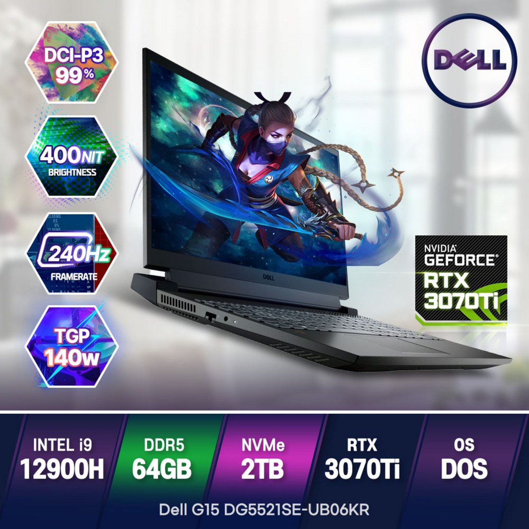 Dell 2022 G15 DG5521SE UB06KR 게이밍노트북 코어i9-12900H RTX3070Ti 고성능노트북, DELL G15 DG5521SE-UB06KR, Free DOS, 64GB, 2TB, 코어i9, 옵시디언 블랙