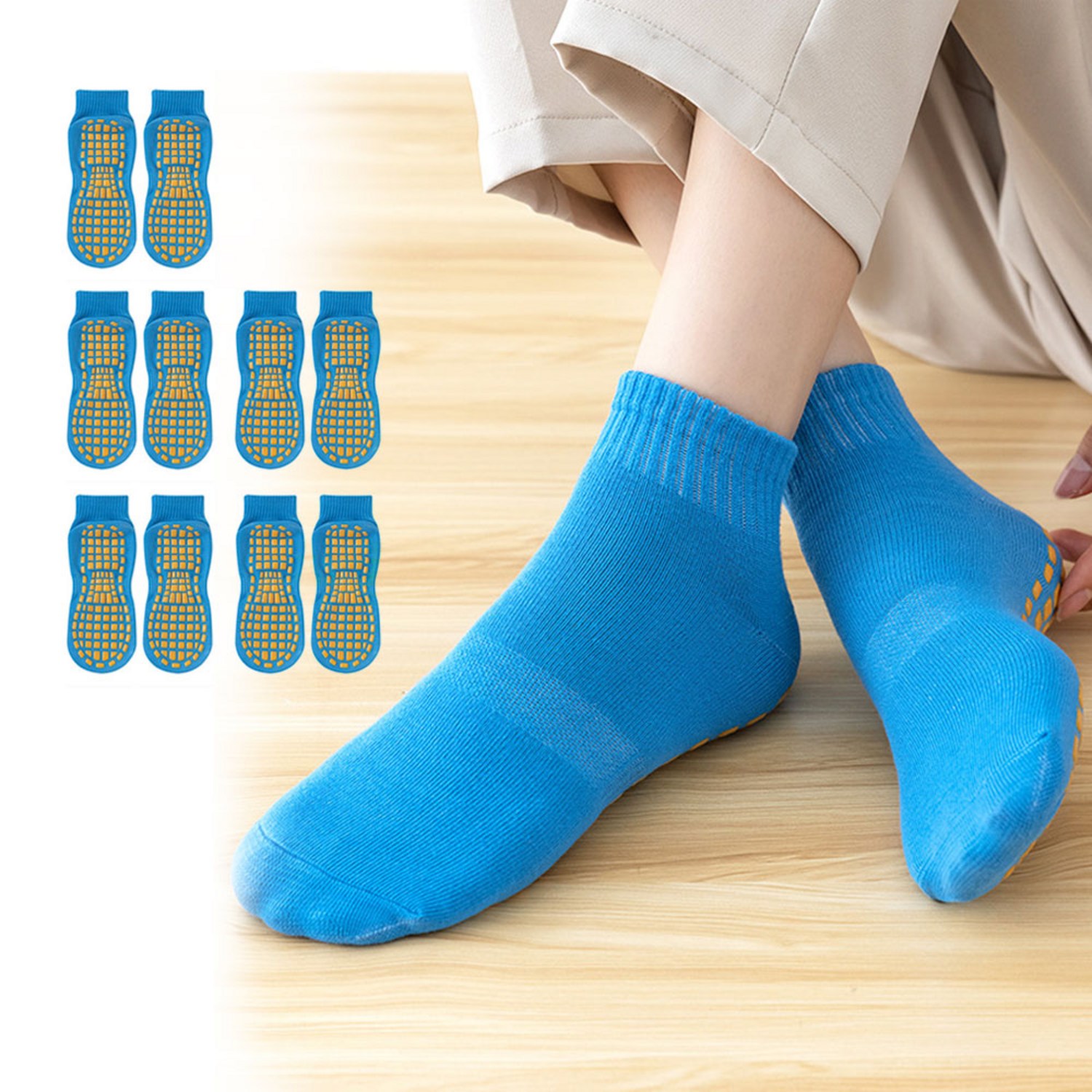 에델린 미끄럼방지 발목양말 논슬립 양말 5켤레, 블루, 1세트