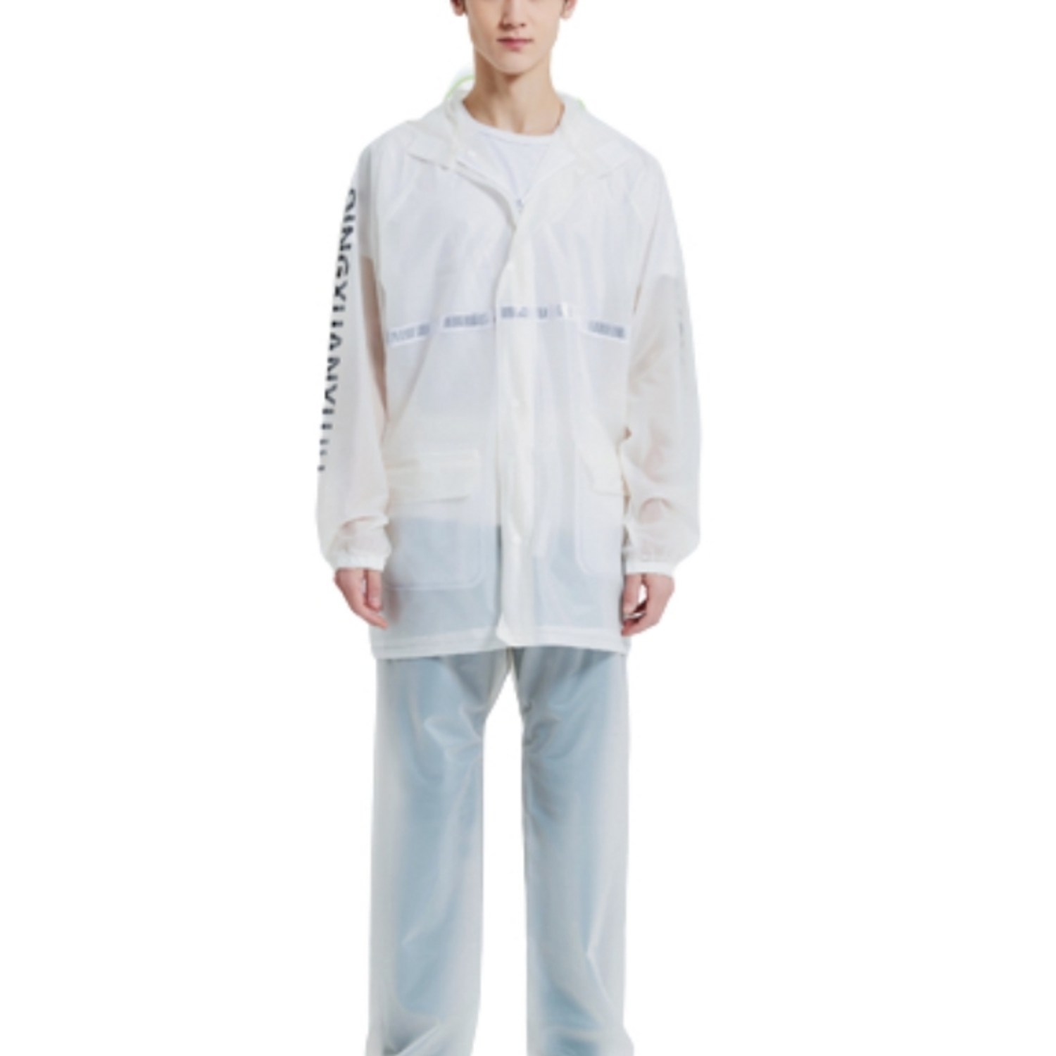 블루시즌 레인 자켓 심리스 방수 안전 우비 상하의 세트, 화이트