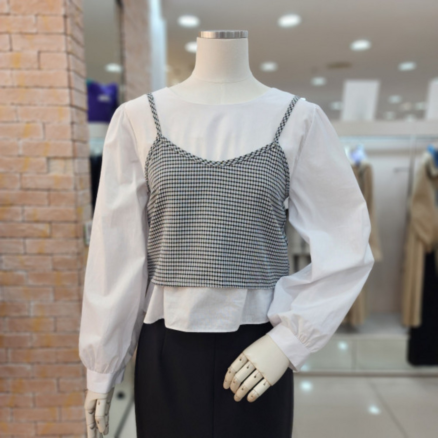 JJJ지고트 잔체크 뷔스티에 레이어드 블라우스 GM4N0BL47 776957