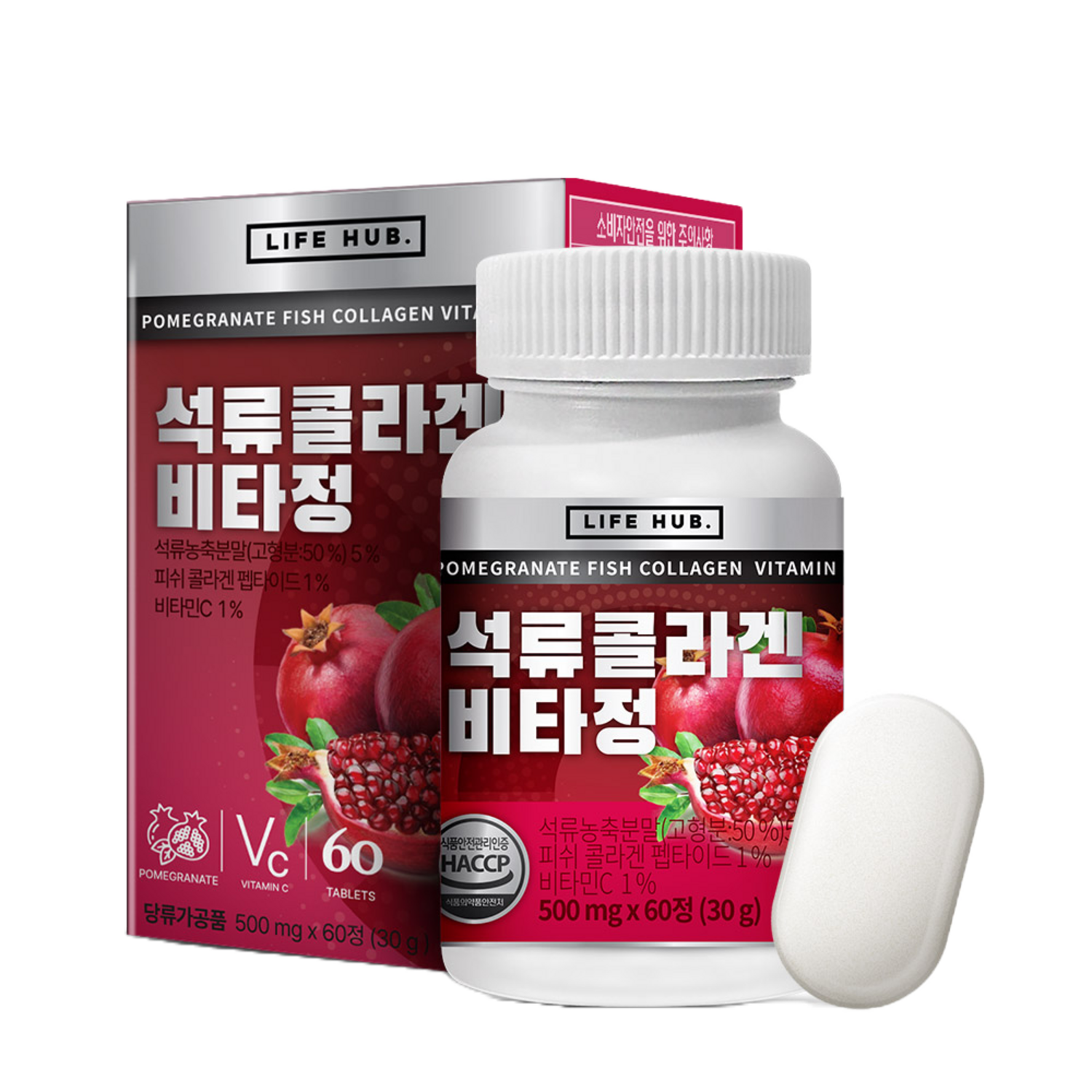 라이프허브 석류콜라겐 비타 정 500mg x 60정 (2개월분), 1개