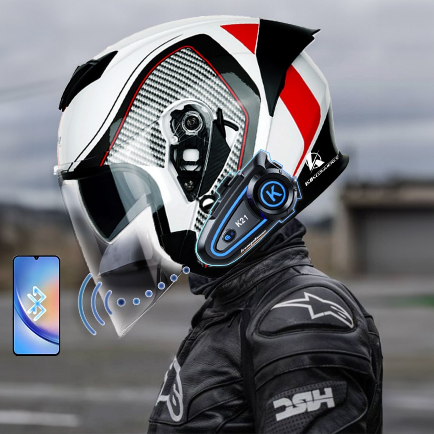 킥커머스 오픈페이스 K21 블루투스 오토바이헬멧, 베이직그레이