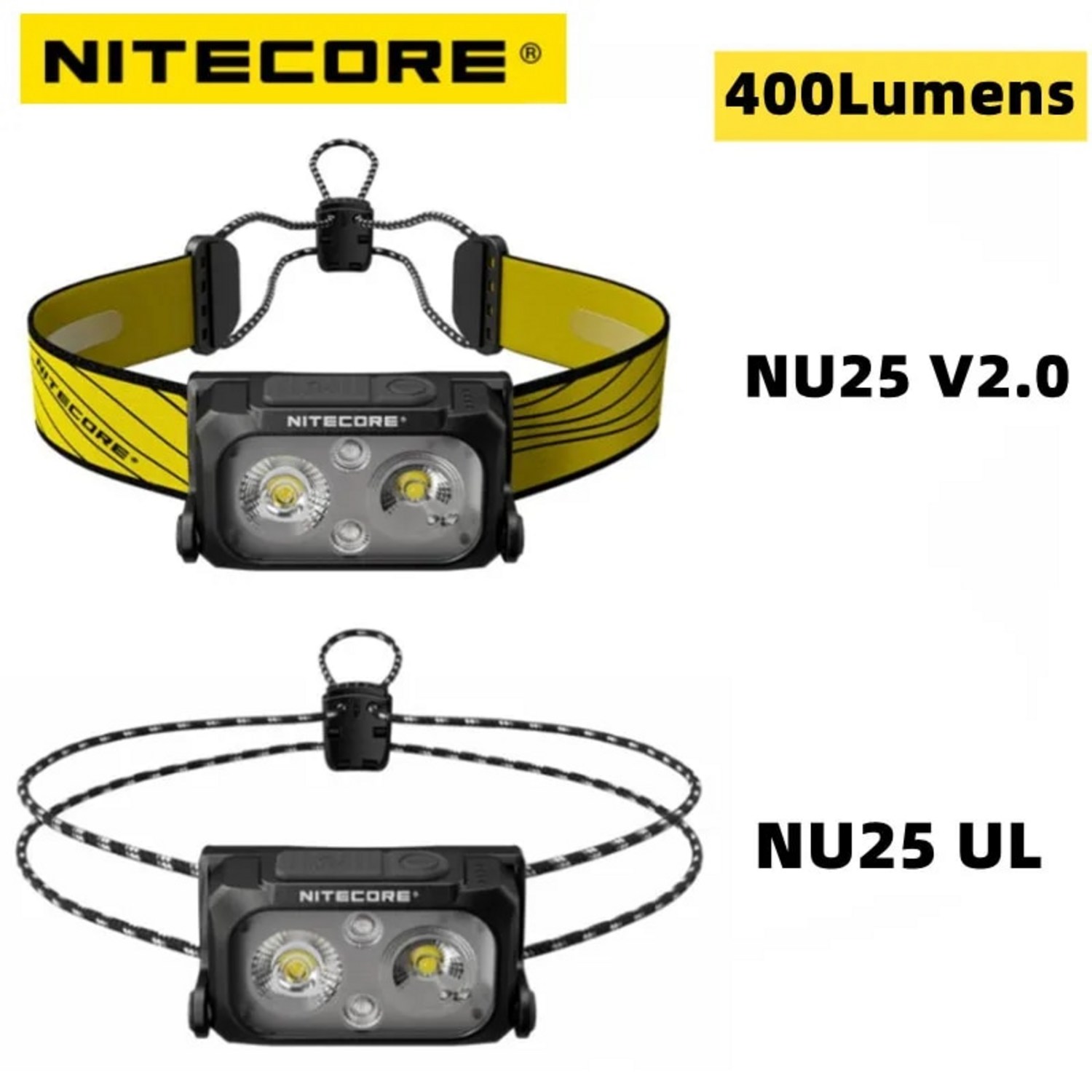 해드랜턴 라이트 충전식 등산 캠핑 자전거 사이클링 러닝 캠핌 사이클 NITECORE NU25 UL V2 400 루멘 듀얼 빔 장착 투광 조명 초경량 랜턴, 1)NU25 UL, 1개