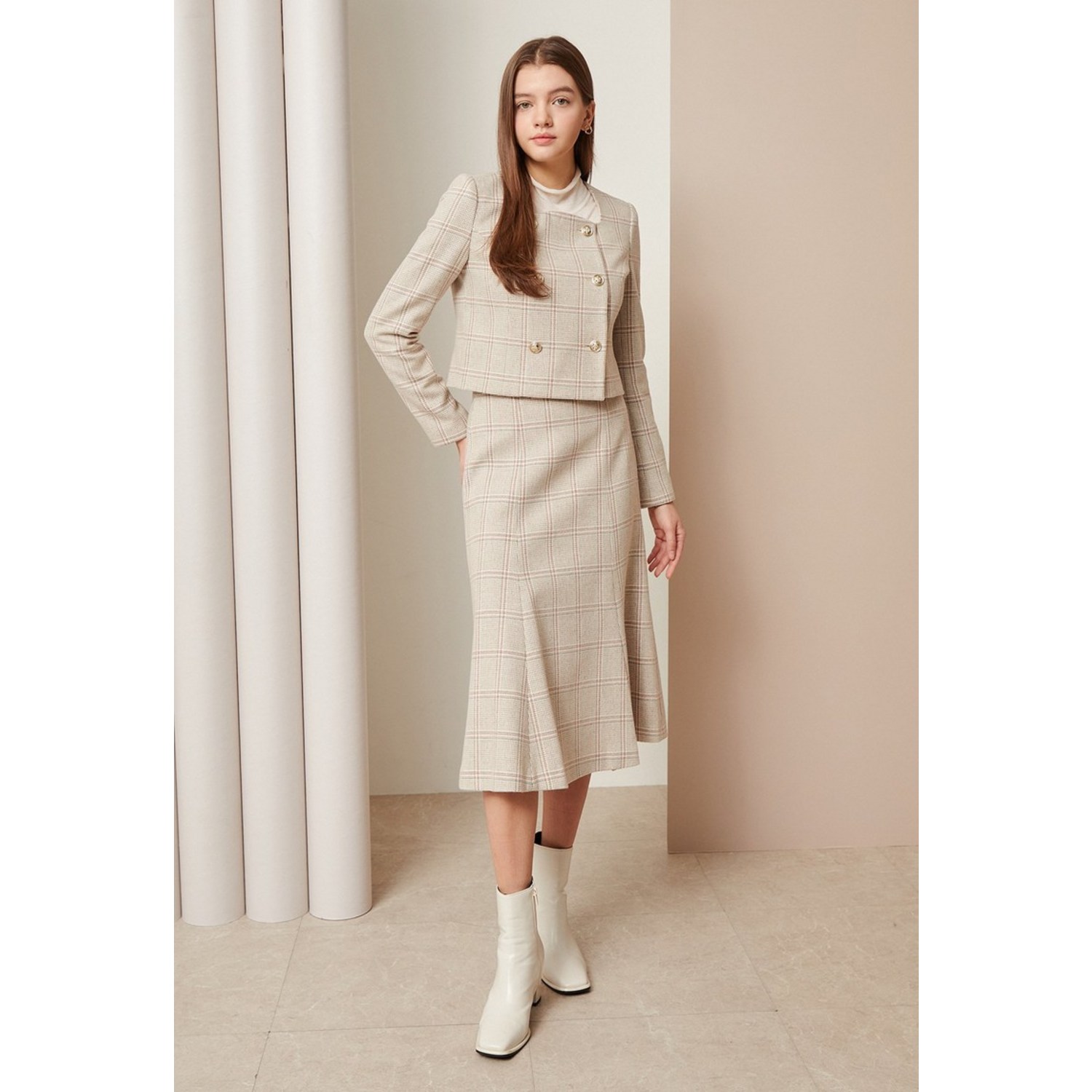 울 체크 머메이드 스커트 GMCA0SK53 773728