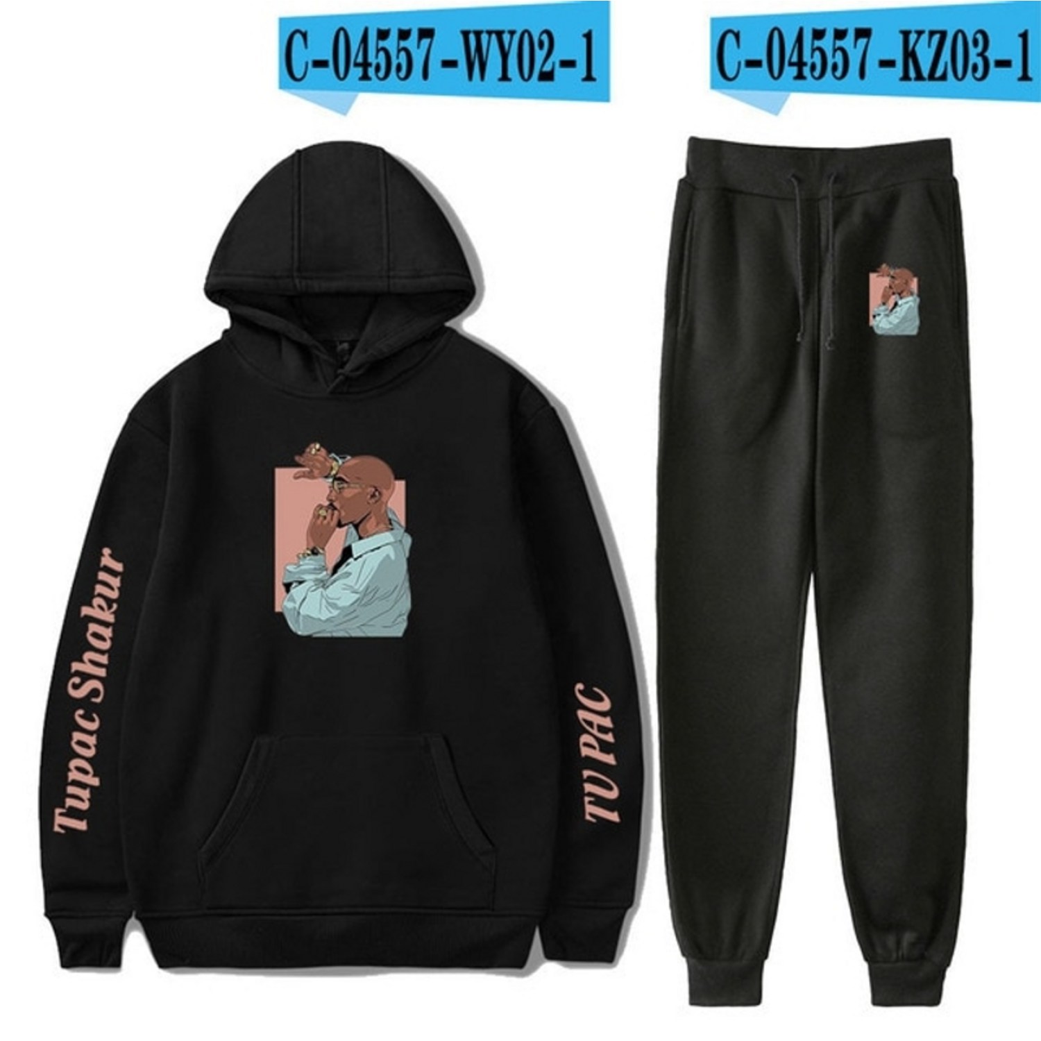 운동복 랩퍼 투팍 망 세트 후드 바지 2 조각 tracksuit 브랜드 여성 까마귀