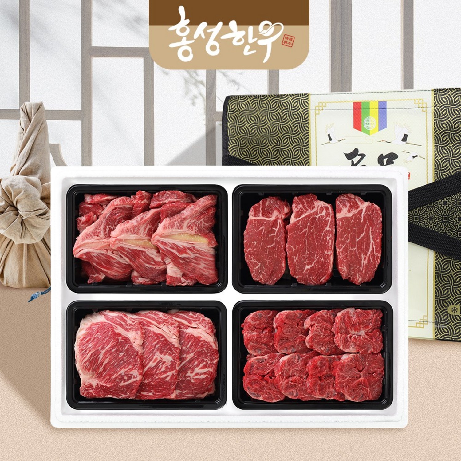 [홍성한우] 1등급 암소 다온 구이용 선물세트 1호 1.6kg(등심400 안심400 채끝400 특수400), 1세트