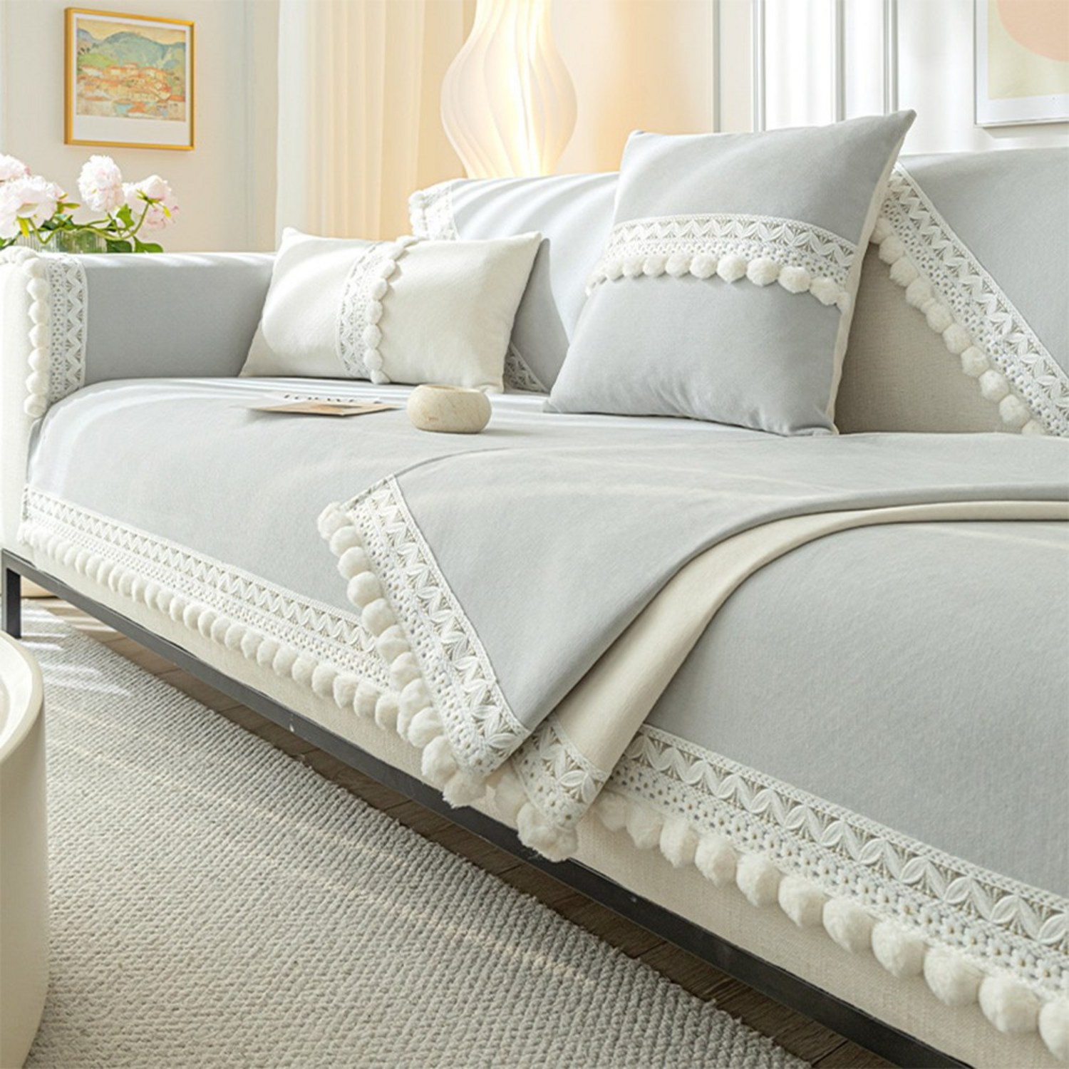 사계절의 안락함을 담은, 보펑 셰니어 소파 패드: 섬세한 아름다움으로 완성하는 북유럽 감성 4인용소파패드