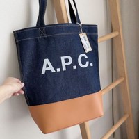 아페쎄 데님 에코백 APC 연예인쇼퍼백 로르 체크 여행용 악셀 그린 아페세