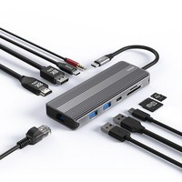 아이노트 10 in 1 메탈 USB C 타입 멀티 허브 8K 4K HDMI DP 썬더볼트4 맥북 프로 아이패드 노트북 호환 듀얼 확장출력 유선 랜 카드 PD100W, 다크실버