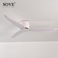 SOVE 화이트 천장 선풍기 낮은 바닥 초박형 DC 17cm 원격 제어 심플한 조명 없음 220V, 1) A1 White  44 inch