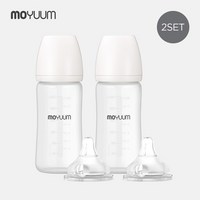 [모윰] 안심코팅 노꼭지 유리젖병 240ml 2팩 + 젖꼭지(2p), 젖꼭지 단계:3단계, 젖꼭지 단계:3단계