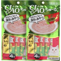 이나바 고양이 챠오츄르 간식, 닭가슴살+오징어, 2팩