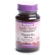 블루보넷 비타민 B-12 5000mcg 내추럴 라즈베리 츄어블 타블렛 비건 글루텐 프리, 30개입, 1개