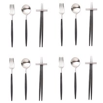 큐티폴 고아 한식 3종 4인세트, 블랙, 디너 포크4p + 테이블 스푼4p + 젓가락4인조 ( 받침포함)