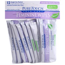 퓨어터치 페미닌 와입스 1회용 패킷 물티슈 12.7 x 20.3cm, 12매, 1개