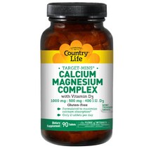Country Life Vitamins 칼슘 1000mg 마그네슘 콤플렉스500mg 비타민 D3 400IU함유, 90개입, 1개, 90정