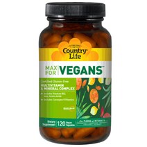 Country Life Vitamins 맥스 포 비건 멀티비타민 & 미네랄 컴플렉스 비건 캡슐, 120개입, 1개