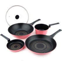 키친아트 본 후라이팬 5종 세트, 핑크, 프라이팬_궁중팬 + 뚜껑 28cm + 에그팬 16cm + 소스팬 16cm