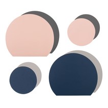 블룸엣홈 양면투톤 인조가죽 하프식탁매트 코스터 2종 2세트, 핑크, 인디고블루, 매트(37.5 x 33 cm), 코스터(10 x 10 cm)