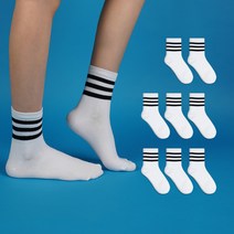 노디자인 여성용 스포티 밴딩 삼선 스트라이프 중목 양말 8p