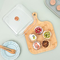 꾸밈 플레이팅 도마세트 사각, 1세트, 손잡이도마 + 투명푸드커버