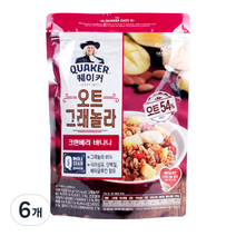 롯데제과 퀘이커 오트 그래놀라 시리얼 크랜베리바나나, 350g, 6개