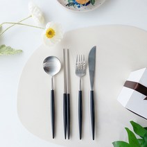 보겐 에펠 1인 커트러리 세트, 헤드(실버) + 손잡이(블랙), 디너스푼 + 젓가락 + 포크 + 나이프