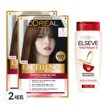 로레알파리 엑셀랑스 크림 염색제 5호 2p + 샴푸 170ml 기획세트, 2세트