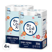 한예지 3겹데코 클린&소프트 천연펄프 화장지 30m, 30롤, 4팩