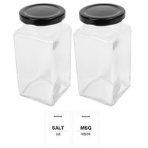 홈앤라이프 유리 양념통 사각 블랙캡 300g 2p 세트, 1세트, 용기 2p + 뚜껑 2p + 투명스티커 (소금 + 마법가루)