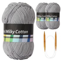 브랜드얀 밀키코튼 별무늬 목도리 DIY 뜨개실 3p + 고급 흑대바늘 3.5mm, 27번 연회색, 1세트