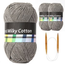 브랜드실 밀키코튼 별무늬 목도리 DIY 뜨개실 3p + 고급 흑대바늘 3.5mm, 4번 그레이메란지, 1세트