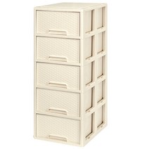 모아시스템즈 라탄 와이드 플라스틱 서랍장 중형 5단 일체형, 아이보리, 1개