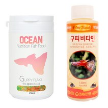 파이브오션 구피 플레이크 열대어 사료 중 + 구피 비타민 120ml, 1세트