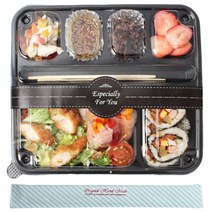 피크닉하우스 6칸 일회용 돈까스도시락용기 5p + 블랙원 띠지 5p + 일회용 젓가락 5p, 5개입, 1세트