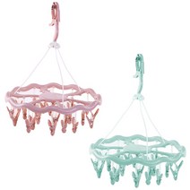 마켓감성 다용도 24집게 빨래 건조대 그린 + 핑크, 1세트
