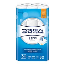 크리넥스 3겹 클린케어 천연펄프 화장지 25m, 30롤, 1팩