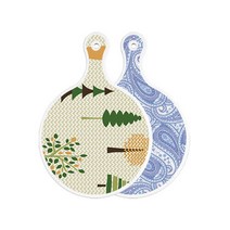 로엠디자인 양면 원형 서빙 도마 숲패턴1, 청백색라인아트, 1개