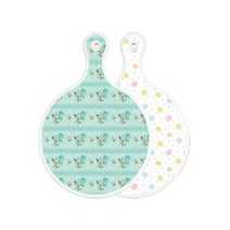 로엠디자인 양면 디자인 원형 서빙 도마 옥색로즈, 마카롱, 1개