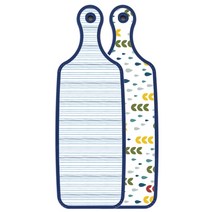 로엠디자인 블루 에디션 양면 서빙 도마 보드 빗물과새싹패턴, 삼청색라인, 1개