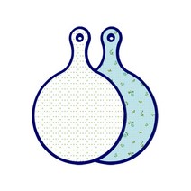 로엠디자인 블루 에디션 양면 원형 서빙 도마 보드 심플패턴, 옥색플라워체크, 1개