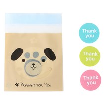황씨네도시락 접착 애니멀 쿠키포장봉투 강아지 100p + 원형 땡큐 스티커 100p, 1세트