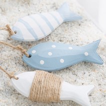 엠디자인 인테리어용 우드 물고기 3p세트, 스카이블루