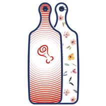 로엠디자인 블루 에디션 서빙 도마 보드 파스텔플라워패턴, 고기라인레드, 1개