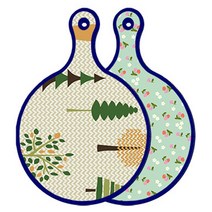 로엠디자인 블루에디션 양면 원형 서빙 도마 숲패턴1, 비색체리, 1개