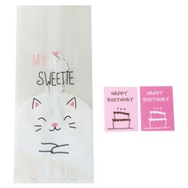 황씨네도시락 냥이M 포장봉투 100p + 케이크 생일 스티커 핑크 100p, 1세트