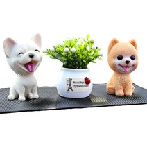 앤티스 차량용 실내 인테리어 장식 1SET 피규어, 치와와, 화이트화분, 포메라이안, 슬립매트, 1개